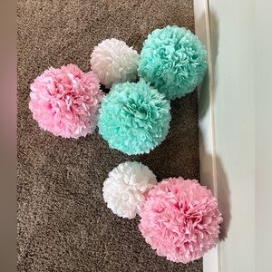 Pink, White, and Blue Pom Pom Decorations